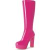 image:imageAllegra K Womens Patent Leather Platform Gogo Boots Chunky Heel Knee High BootsHot Pink