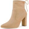 image:imageAllegra K Womens Pointed Toe Drawstring Pull on Block Heel Ankle BootsKhaki