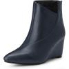 image:imageAllegra K Womens Pointed Toe Zipper Wedge Heel Ankle BootiesNavy Blue