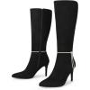 image:imageAllegra K Womens Rhinestone Crystal Chain Pointed Toe Stiletto Heels Knee High BootsBlack