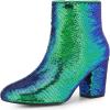 image:imageAllegra K Womens Round Toe Block Heels Sequin Ankle BootsGreen