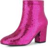image:imageAllegra K Womens Round Toe Block Heels Sequin Ankle BootsHot Pink