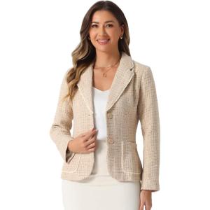image:imageAllegra K Tweed Blazer for Womens Notch Lapel Long Sleeve 2025 Fall Elegant Business Casual JacketApricot