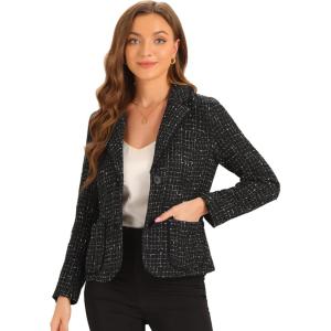 image:imageAllegra K Tweed Blazer for Womens Notch Lapel Long Sleeve 2025 Fall Elegant Business Casual JacketBlack