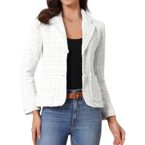image:imageAllegra K Tweed Blazer for Womens Notch Lapel Long Sleeve 2025 Fall Elegant Business Casual JacketBlack White