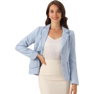 image:imageAllegra K Tweed Blazer for Womens Notch Lapel Long Sleeve 2025 Fall Elegant Business Casual JacketBlue