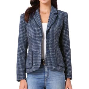 image:imageAllegra K Tweed Blazer for Womens Notch Lapel Long Sleeve 2025 Fall Elegant Business Casual JacketDark Blue
