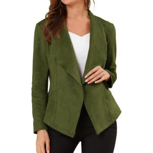 image:imageAllegra K Women Faux Suede Jacket Lapel Draped Open Front Cardigan Casual Trendy Suede BlazerArmy Green