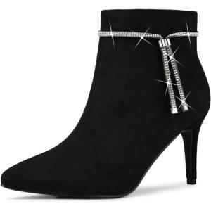 image:imageAllegra K Womens Bling Rhinestone Pointed Toe Stiletto Heels Ankle BootsBlack