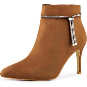 image:imageAllegra K Womens Bling Rhinestone Pointed Toe Stiletto Heels Ankle BootsBrown
