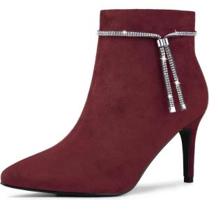 image:imageAllegra K Womens Bling Rhinestone Pointed Toe Stiletto Heels Ankle BootsBurgundy