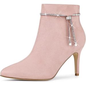 image:imageAllegra K Womens Bling Rhinestone Pointed Toe Stiletto Heels Ankle BootsDust Pink