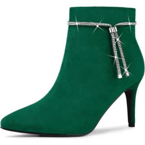 image:imageAllegra K Womens Bling Rhinestone Pointed Toe Stiletto Heels Ankle BootsEmerald Green