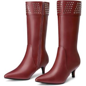 image:imageAllegra K Womens Boot Pointed Toe Kitten Heel Boots Knee High BootsBurgundy