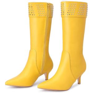 image:imageAllegra K Womens Boot Pointed Toe Kitten Heel Boots Knee High BootsYellow