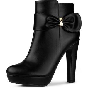 image:imageAllegra K Womens Chunky High Heels Platform Bow Decor Ankle BootsBlack