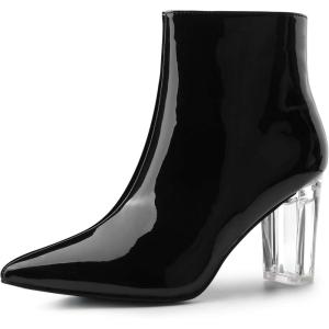 image:imageAllegra K Womens Clear Heel Pointed Toe Chunky Heels Ankle BootsBlack