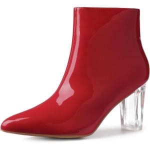 image:imageAllegra K Womens Clear Heel Pointed Toe Chunky Heels Ankle BootsRed