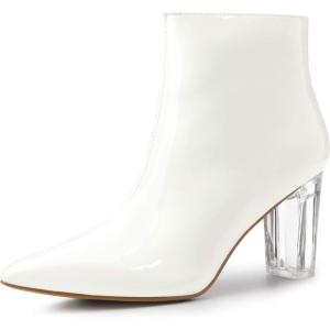 image:imageAllegra K Womens Clear Heel Pointed Toe Chunky Heels Ankle BootsWhite