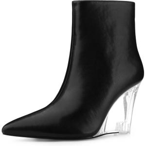 image:imageAllegra K Womens Clear Heel Pointed Toe Wedge Heels Ankle BootsBlack