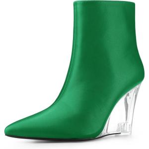 image:imageAllegra K Womens Clear Heel Pointed Toe Wedge Heels Ankle BootsDark Green