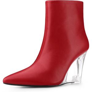 image:imageAllegra K Womens Clear Heel Pointed Toe Wedge Heels Ankle BootsRed