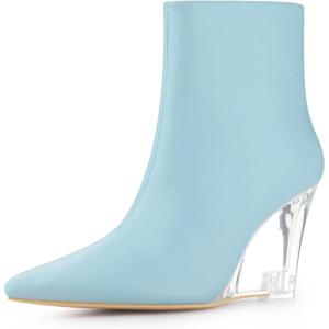 image:imageAllegra K Womens Clear Heel Pointed Toe Wedge Heels Ankle BootsSky Blue