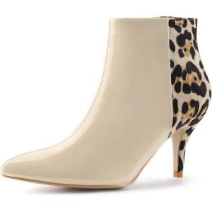 image:imageAllegra K Womens Contrast Color Leopard Print Stiletto Heel Ankle BootsBeige