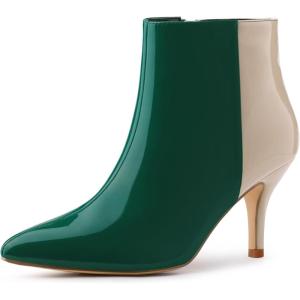 image:imageAllegra K Womens Contrast Color Leopard Print Stiletto Heel Ankle BootsGreen Beige