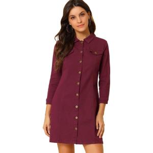 image:imageAllegra K Womens Denim Dresses Spring Summer Button Down 34 Sleeve 2026 Jean Mini DressBurgundy