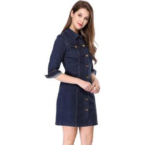 image:imageAllegra K Womens Denim Dresses Spring Summer Button Down 34 Sleeve 2026 Jean Mini DressDeep Blue