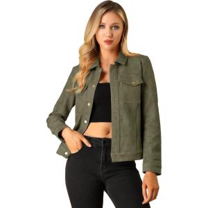 image:imageAllegra K Womens Faux Suede TurnDown Collar Shacket Flap Pockets Snap Button Western JacketArmy Green