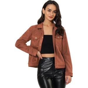 image:imageAllegra K Womens Faux Suede TurnDown Collar Shacket Flap Pockets Snap Button Western JacketCaramel