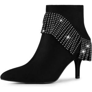 image:imageAllegra K Womens Fringe Heels Boot Rhinestone Stiletto Heel Ankle BootsBlack