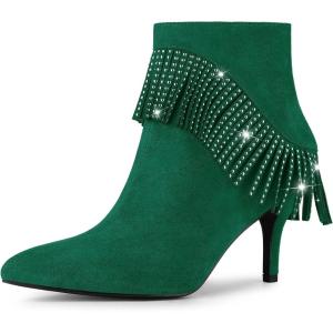 image:imageAllegra K Womens Fringe Heels Boot Rhinestone Stiletto Heel Ankle BootsEmerald Green