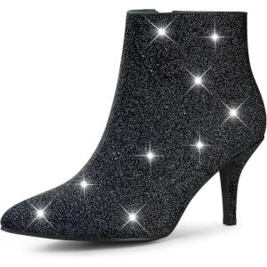 image:imageAllegra K Womens Glitter Pointed Toe Stiletto Heel Ankle BootsBlack
