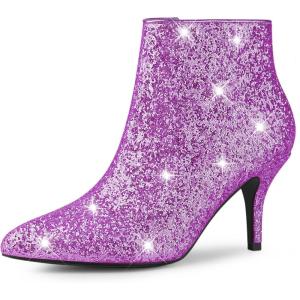 image:imageAllegra K Womens Glitter Pointed Toe Stiletto Heel Ankle BootsPurple