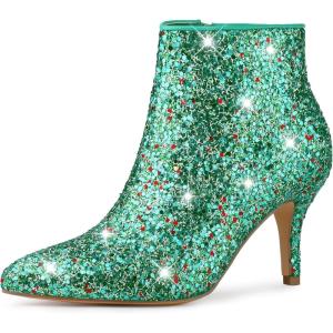 image:imageAllegra K Womens Glitter Pointed Toe Stiletto Heel Ankle BootsShamrock Green