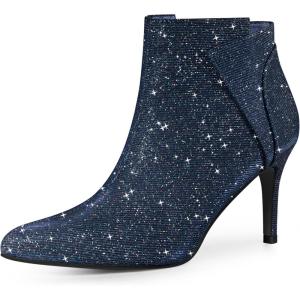 image:imageAllegra K Womens Glitter Pointed Toe Zipper Stiletto Heel Ankle BootsNavy Blue