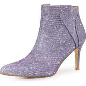 image:imageAllegra K Womens Glitter Pointed Toe Zipper Stiletto Heel Ankle BootsPurple Blue
