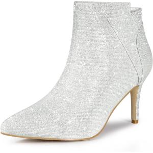 image:imageAllegra K Womens Glitter Pointed Toe Zipper Stiletto Heel Ankle BootsSilver