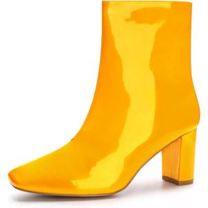 image:imageAllegra K Womens Gogo Boots Square Toe Side Zip Chunky Heels Ankle BootsYellow