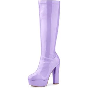 image:imageAllegra K Womens Patent Leather Platform Gogo Boots Chunky Heel Knee High BootsPurple