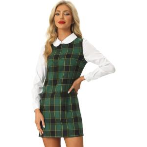 image:imageAllegra K Womens Peter Pan Dress 60s Color Block Mini Long Sleeve DressesGreen