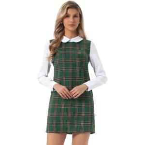image:imageAllegra K Womens Peter Pan Dress 60s Color Block Mini Long Sleeve DressesGreen Red