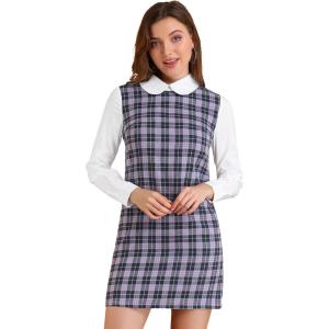 image:imageAllegra K Womens Peter Pan Dress 60s Color Block Mini Long Sleeve DressesPurple