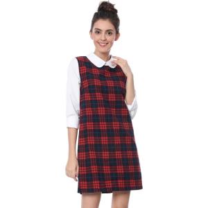 image:imageAllegra K Womens Peter Pan Dress 60s Color Block Mini Long Sleeve DressesRed