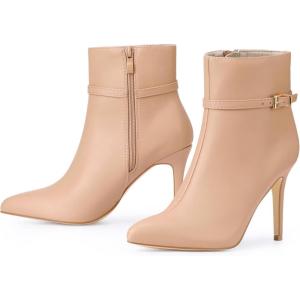 image:imageAllegra K Womens Pointed Toe Buckle Strap Stiletto Heels Ankle BootsNude