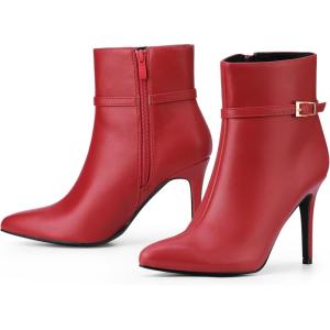 image:imageAllegra K Womens Pointed Toe Buckle Strap Stiletto Heels Ankle BootsRed