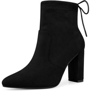 image:imageAllegra K Womens Pointed Toe Drawstring Pull on Block Heel Ankle BootsBlack